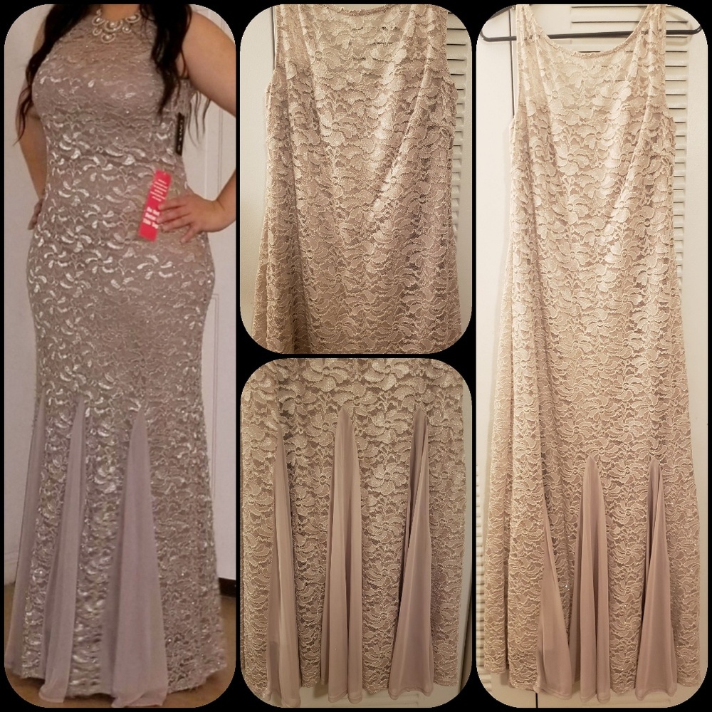 Onyx Nite Glitter & Lace Illusion Mermaid Dress